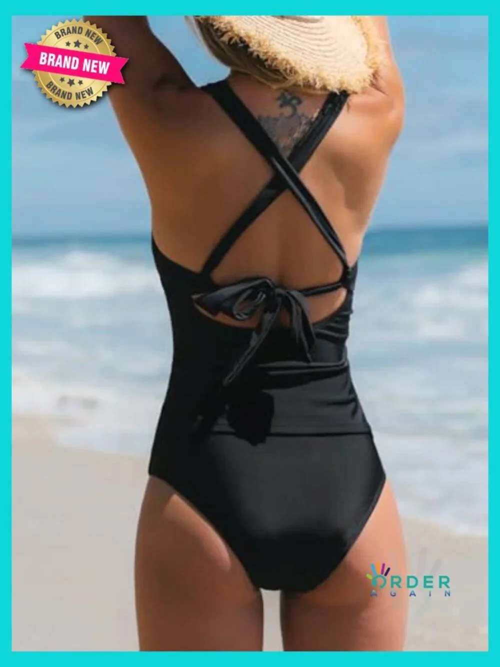 V Neck Tankini Set Mesh Crisscross Back Adjustable Straps Two Piece Swimwear